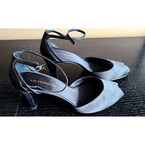 Liz Claiborne Satin Black Open Toe Pumps